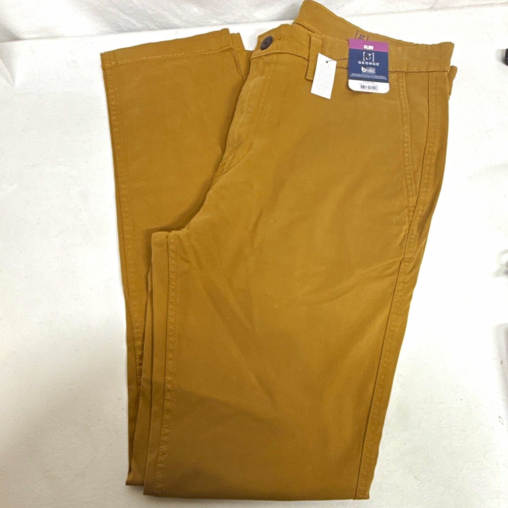 George Mens Slim stretch Chino Pants trailblazer Brown, cotton NWT size 36 x 34